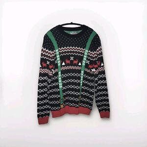 Ugly Christmas Sweater Tag Men's Suspender Holiday Sweater Large or Medium *read